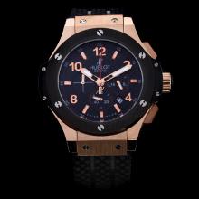 Hublot Big Bang Working Chrono Rose Gold Case with Black Carbon Fibre Style Dial-Rubber Strap