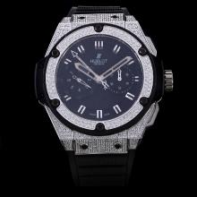 Hublot Big Bang King Chronograph Asia Valjoux 7750 Movement Diamond Case and Bezel with Black Dial-Rubber Strap