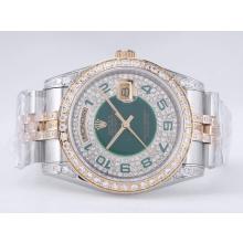 Rolex Day-Date 2836 Movimiento Suizo ETA De Dos Tonos Del Diamante Del Bisel Con Green Dial-Número Marcado