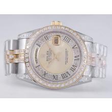 Rolex Day-Date 2836 Movimiento Suizo ETA De Dos Tonos, Con Bisel De Diamantes Con Oro Dial-romana Marca