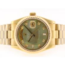 Rolex Day-Date 2836 Movimiento Suizo ETA Diamond Gold Marcado Completo Con Green MOP Dial