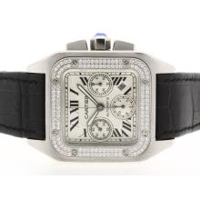 Cartier Santos 100 Chronograph Asia Valjoux 7750-diamante Del Bisel