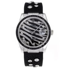 Rolex Datejust Movimiento Suizo ETA 2836 Con Bisel Negro Rubí-Real Negro Diseño Diamante Crested Dial